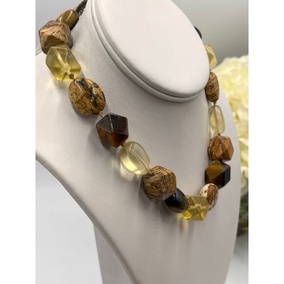 Sigrid Olsen Vintage Stone Tigers Eye Jasper Yellow Chunky Beaded‎ Necklace - Picture 3 of 9